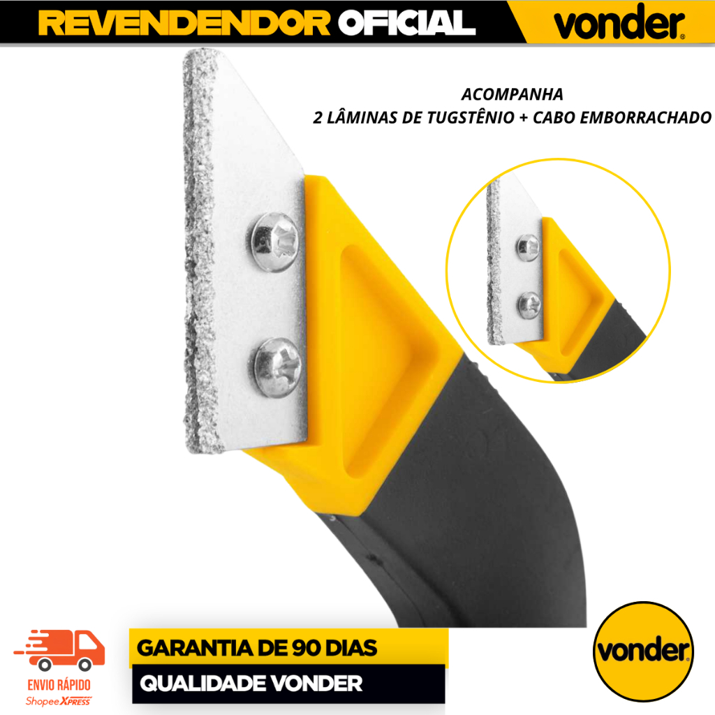 Raspador de Rejunte Profissional Vonder Dupla Lâmina Cabo Emborrachado Removedor Argamassa Silicone — imagem 2 de 2