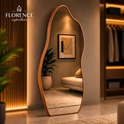 Espelho Orgânico 120x50 e 80x40 Com Moldura EM COURO Corpo Inteiro Moderno Luxo