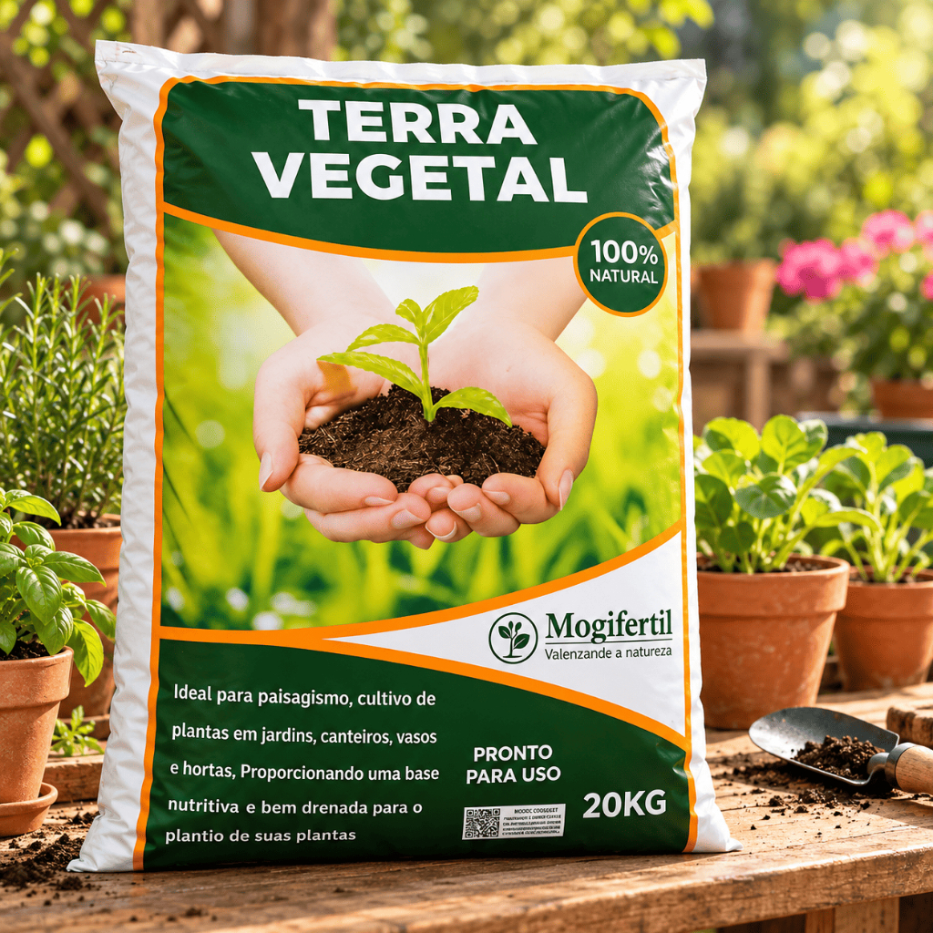 Terra Vegetal Adubada 20kg para Jardim Horta Vasos Plantas Flores Substrato Solo Fértil