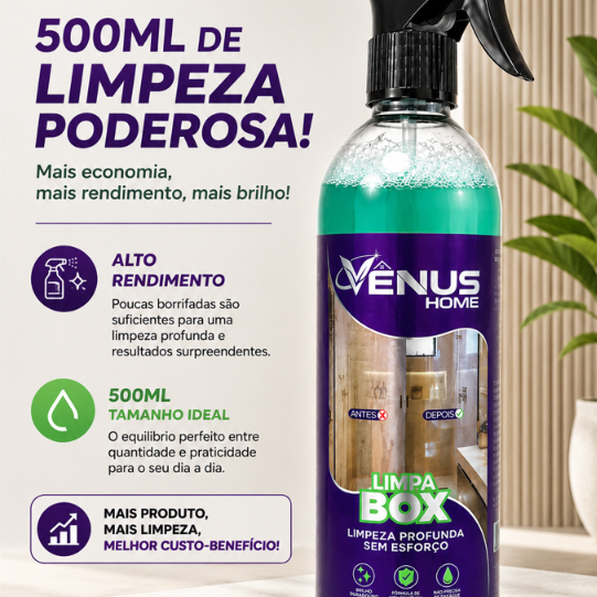 Limpa Vidro Box Banheiro Blindex Vidroclean Brilho Mil 500ml - Remove Manchas Gordura e Sujeira