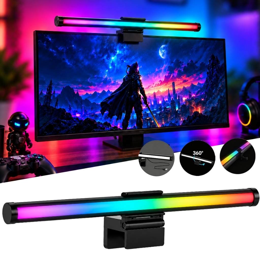 STARMEGA 35W 45cm 7cors Barra RGB para Monitor Iluminação Ambiente Gamer, Luz de Fundo Ajustável para Setup PC