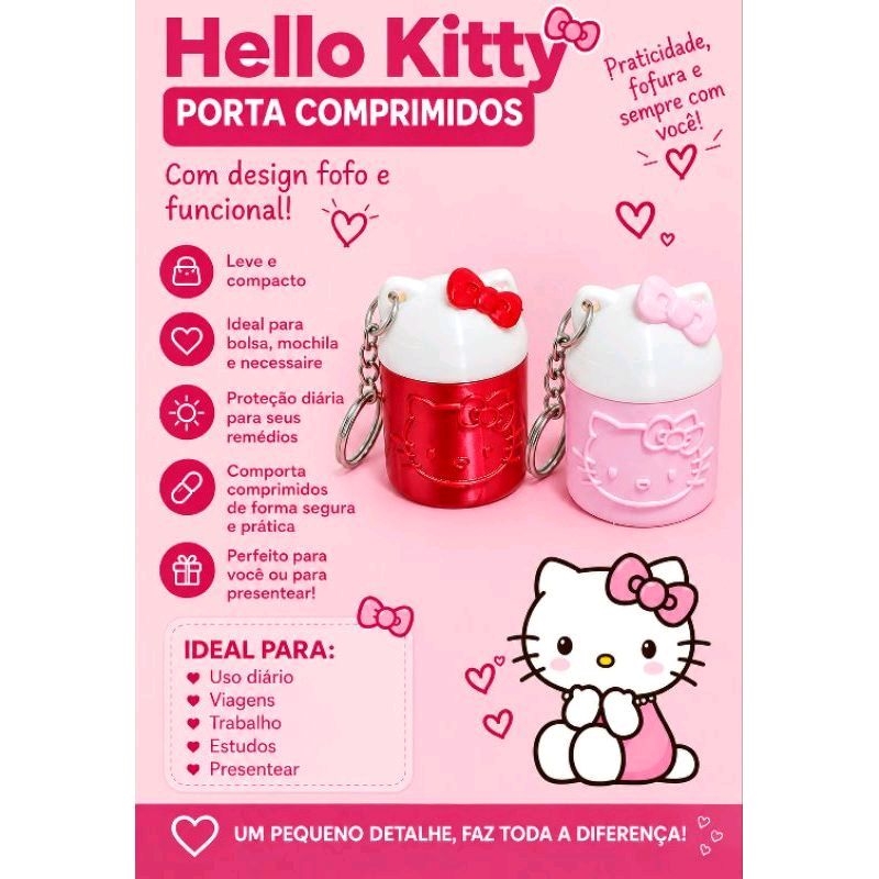 Porta Comprimidos Hello Kitty Chaveiro Mini Porta Remedios manteiga de cacau Bolsa Organizador Sanrio Fofo