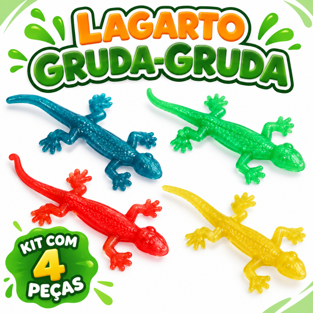 Kit 4 Lagartos Gruda Gruda Coloridos Brinquedo Infantil Lagartixa para Lembrancinha