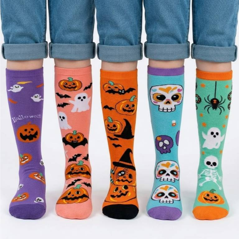 Kit 2 Pares de Meia Maluca Cano Longo 3/4 Escolar Halloween Divertida De Algodão Infantil Juvenil Menina Conforto