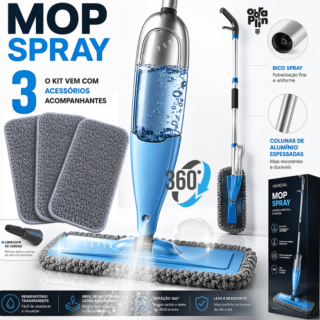 Mop Spray Rodo Esfregão Mágico Reservatório Grande Inteligente Microfibra Premium Limpeza Flash Flat Limpeza Pesada