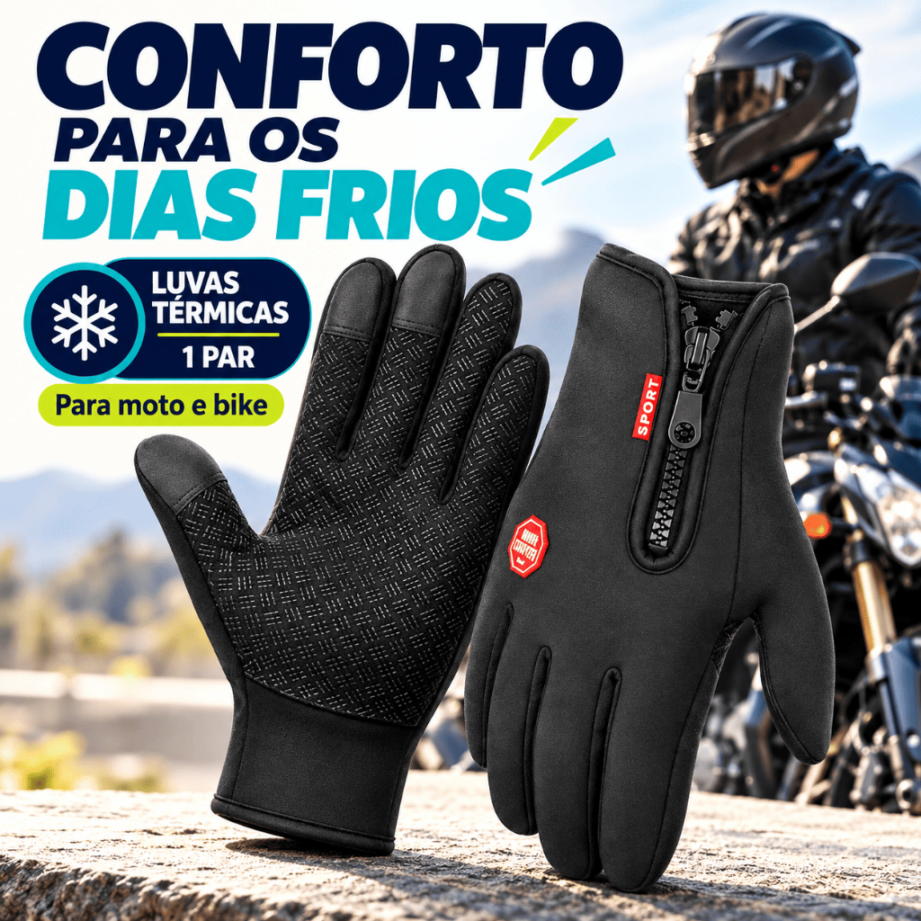 Luva Motoqueiro Par Térmica Com Touch Screen Resistente à Água Unissex para Moto e Bike