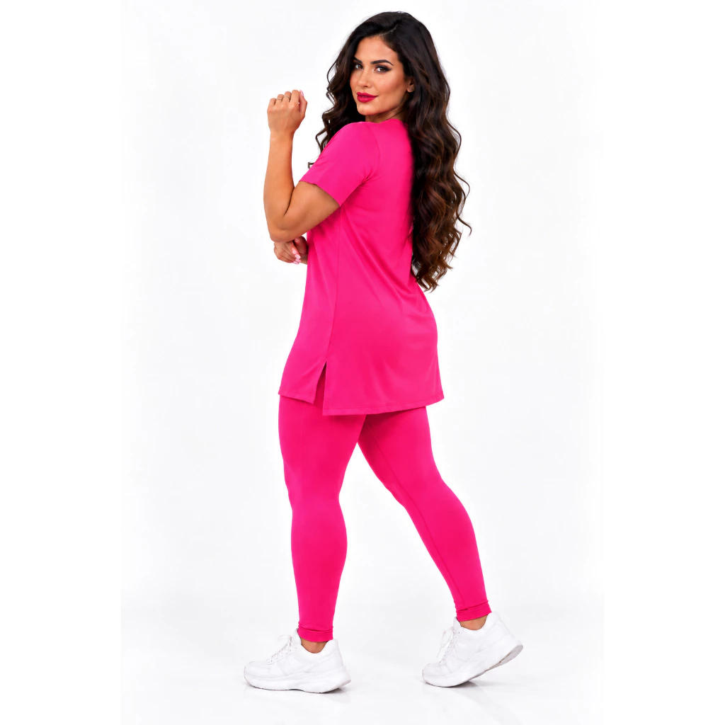 Kit Calça Legguing + Blusa Long Line Roupa De Academia Moda Evangélica