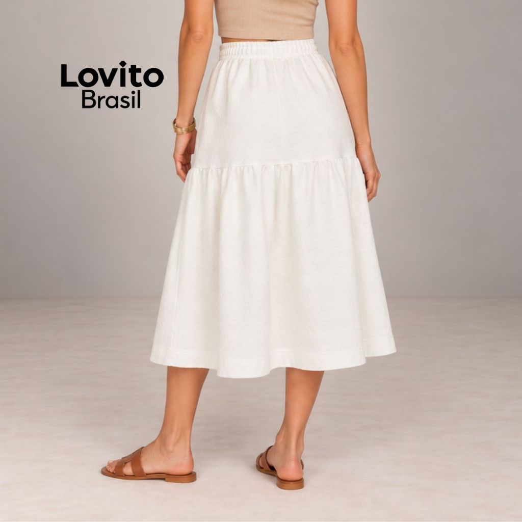 Lovito Saia Midi com Babado Moda Feminina SKB1382BRL1412 · foto 2
