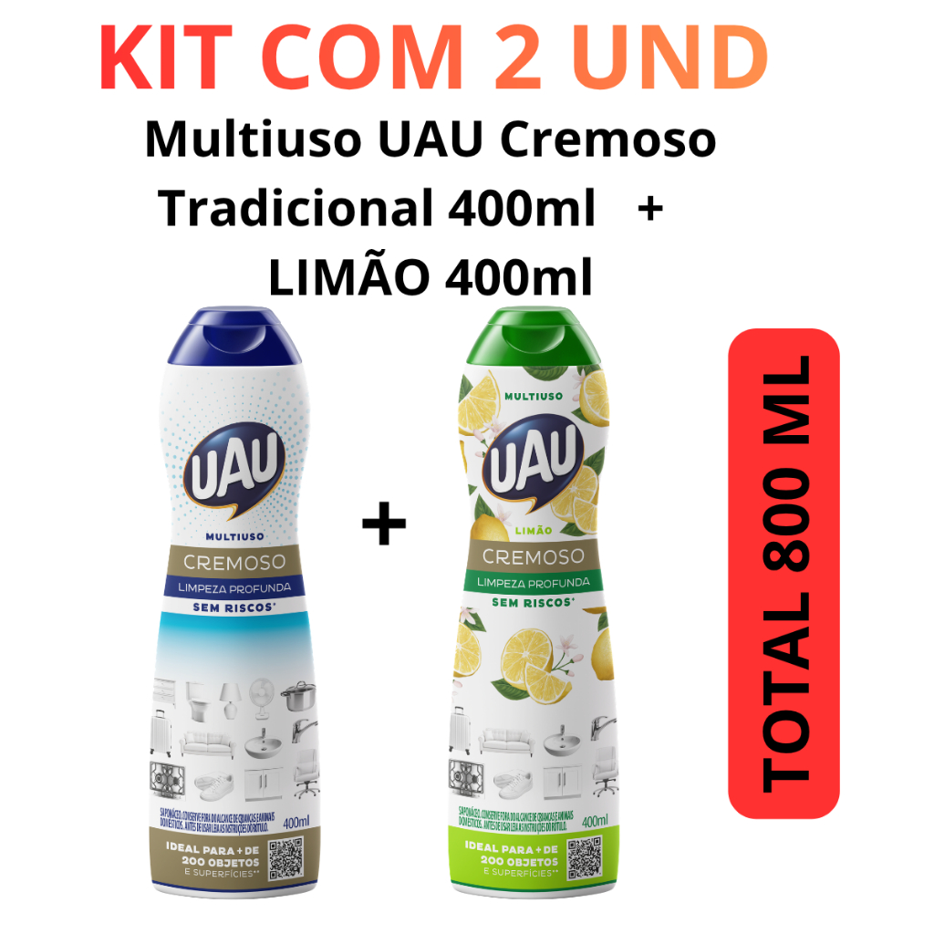 Kit UAU com 2un Multiuso UAU Cremoso 400ml Tradicional + LIMÃO