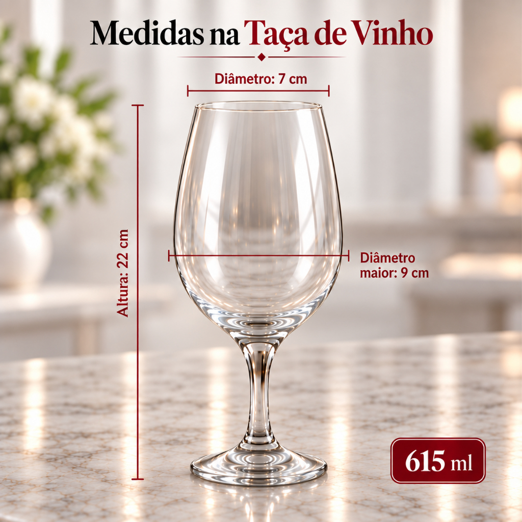 Jogo 6 Taças de Vinho Tinto 615ml Vidro Cristal Transparente Água Premium Original Elegante Titanium Grande — imagem 2 de 2
