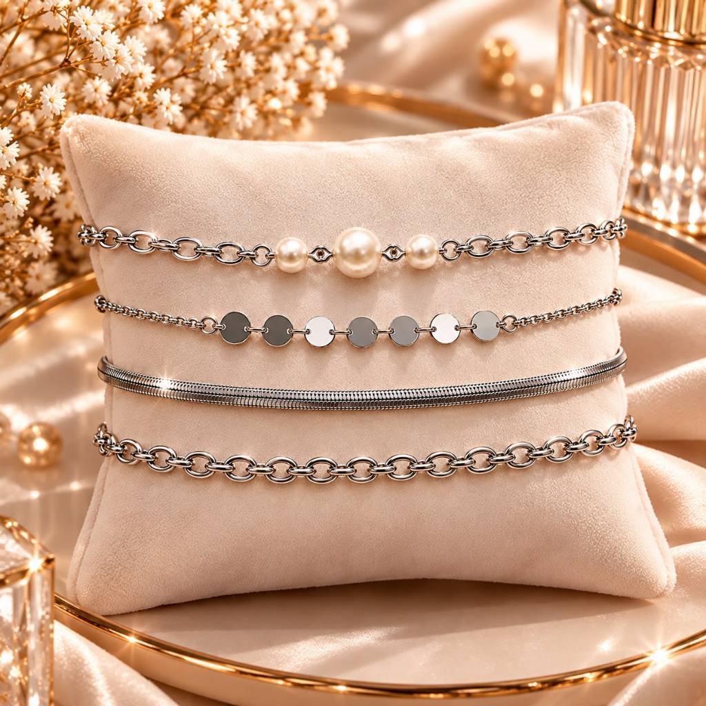Kit 4 Chokers Femininas Pratas Gargantilha Colar Feminino Elegante Corrente Moda Acessórios