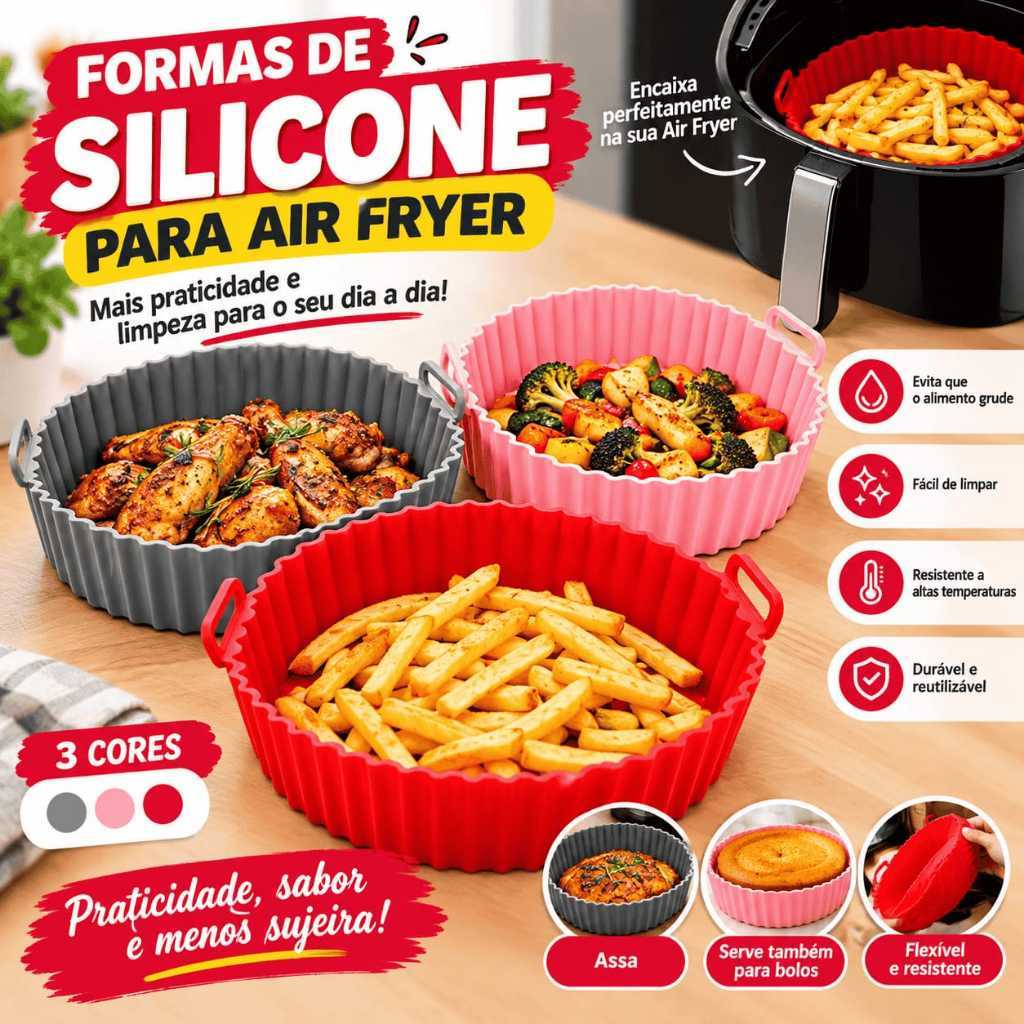 Forma Silicone Air Fryer Forminha Antiaderente Assadeira  Bolo Fritadeira Assar Muffin Reutilizável