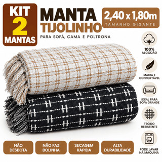 Kit 2 Mantas Tijolinho Gigante 2.40 x 1.80  Protetora para Sofá Cama Decorativa