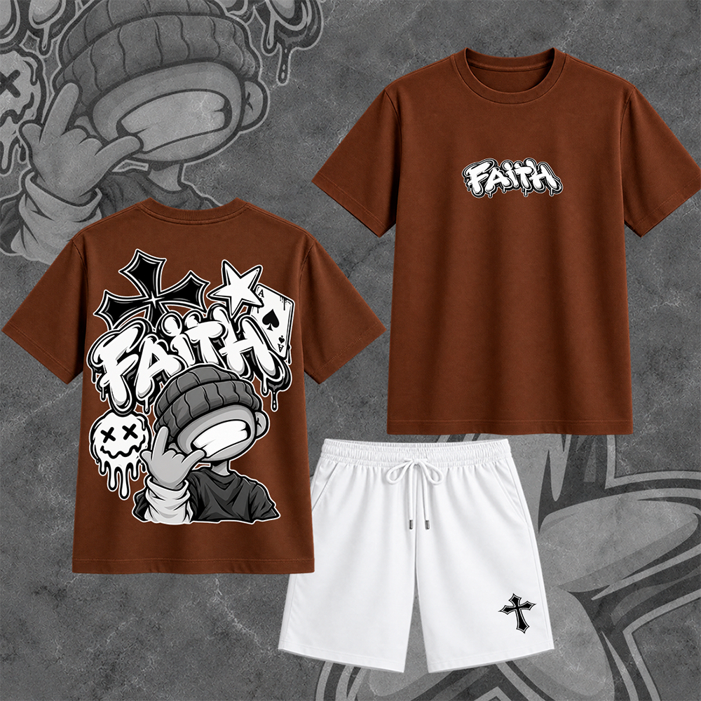 Conjunto Streetwear Masculino Faith Camiseta Oversized Estampada + Short Tactel