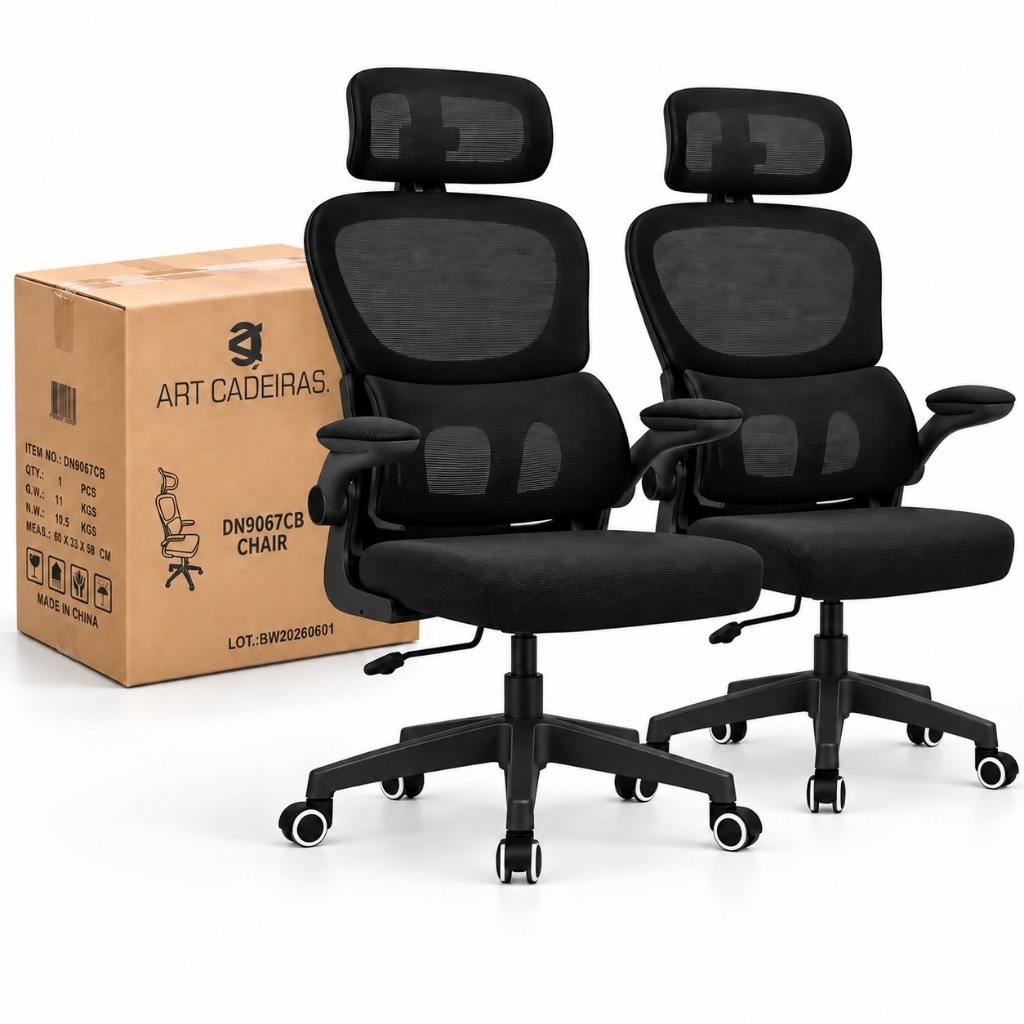 Kit Com 2 Cadeiras Escritório Presidente Ergonômicas Com Encosto Mesh Suporte Lombar Apoio De Cabeça