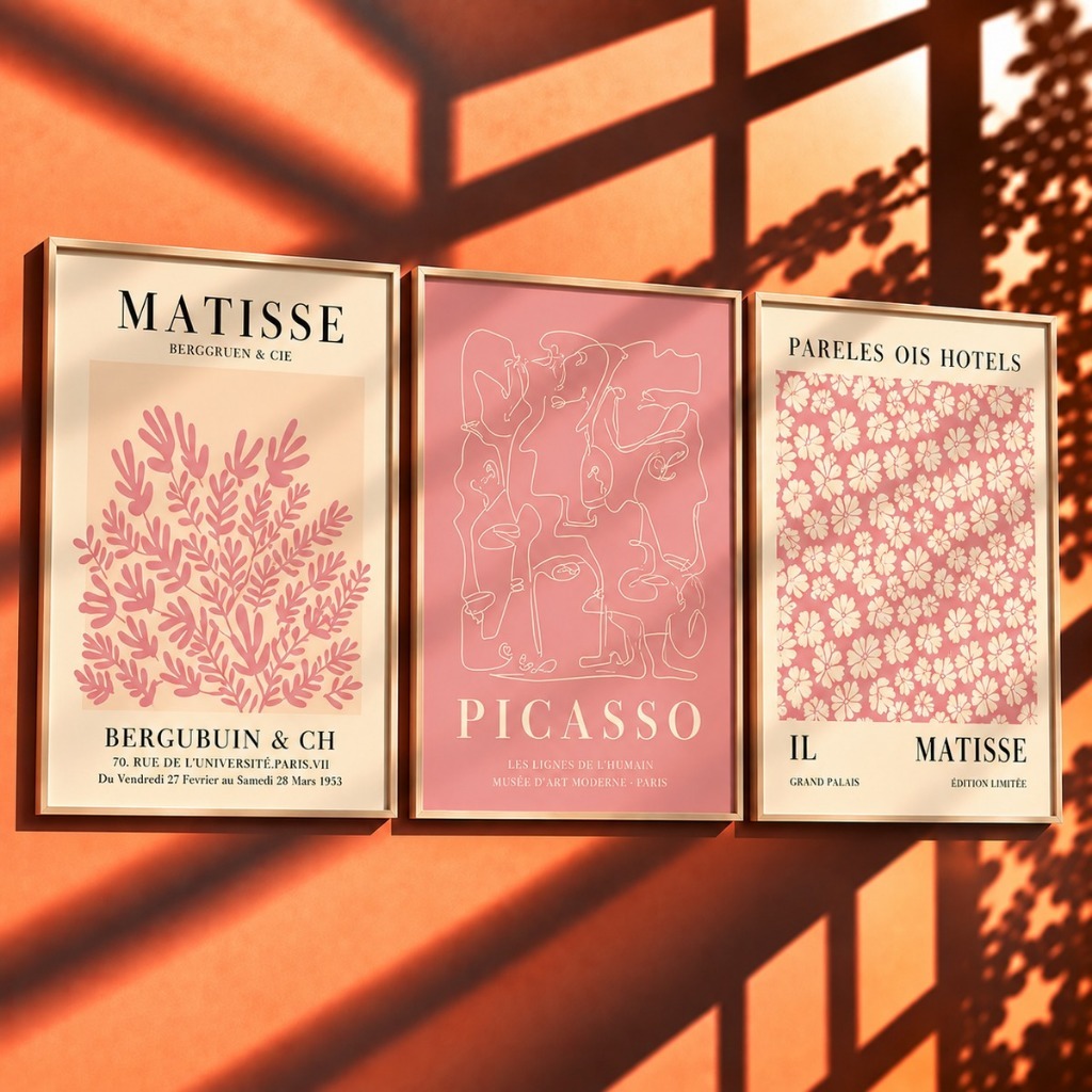 Quadros decorativos rosa abstrata Sage Matisse, impressão Picasso quarto sala (3 peças)