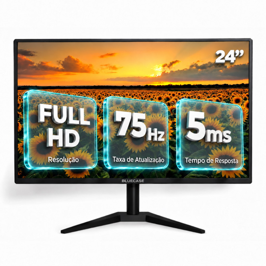 Monitor 24 Polegadas 75HZ 5ms Led Widescreen Preto HDMI Vga  Escritório Trabalho e Estudos