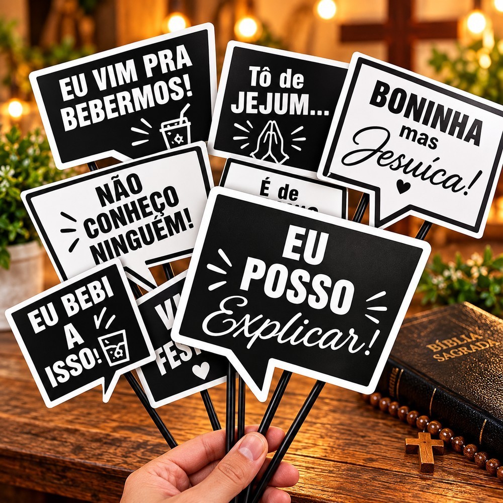 10 PLAQUINHAS FESTA 2 CASAMENTO SELFIE DIVERTIDAS COM PALITO (COD 21) (CHOCO)