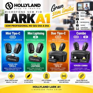 Microfone de Lapela sem fio Hollyland Lark A1 Versão Combo | Duo Usb Tipo-C | Mini Duo Tipo-C