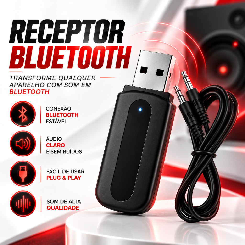 Adaptador Bluetooth USB P2 Receptor Auxiliar para Som Automotivo TV PC Áudio