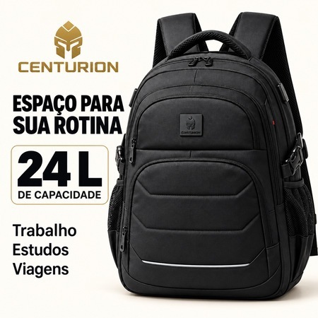 Centurion Mochila Executiva Reforçada Resistente 24L Faculdade Escolar Trabalho De Viagem  com Cabo USB