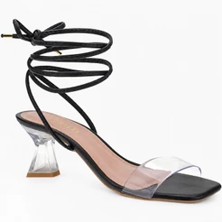 Sandalia Feminina Salto Taça Cristal Vinil Transparente Moda Blogueira Amarraçao 233-002
