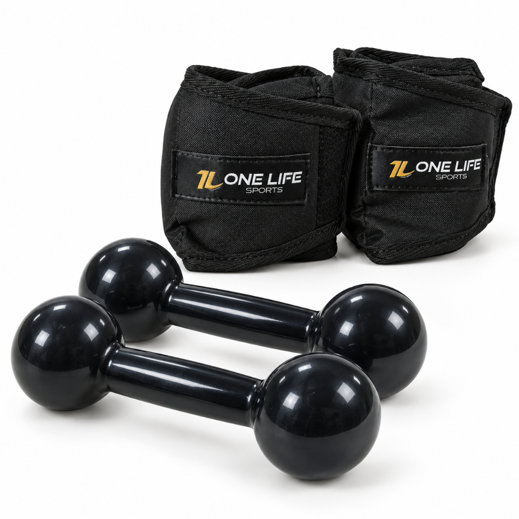 Conjunto Caneleira Profissional 2kg + Par Halter Emborrachado 1kg Fitness Academia Treinos