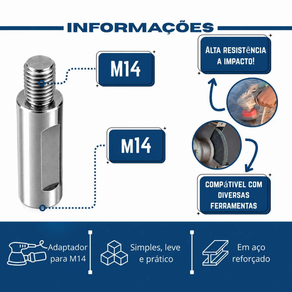 Kit Adaptador Prolongador Politriz Lixadeira M14 - 8CM 12CM e 16CM — imagem 2 de 2