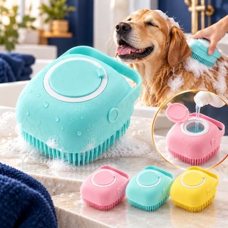 Escova de Banho para Cachorro Esponja Lava Pelo Pet Massageador Dispenser Silicone Shampoo