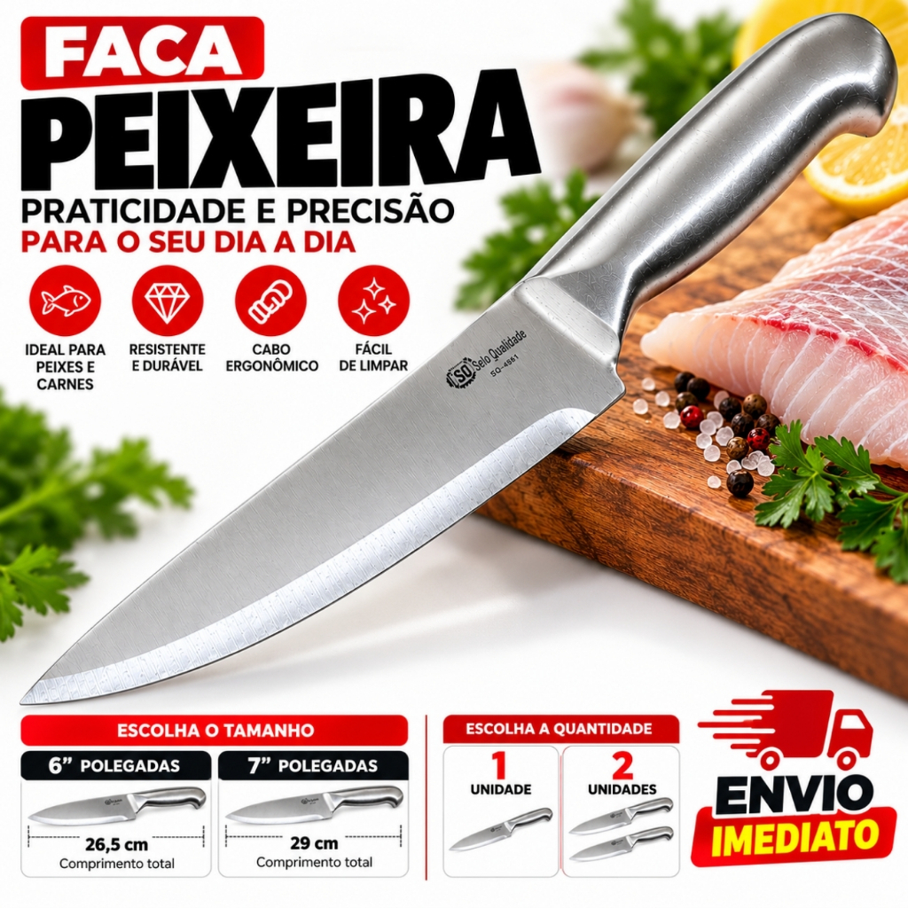 Faca Peixeira 6 ou 7 Profissional Açougueiro Churrasco Gourmet - Entre as melhores facas de cozinha
