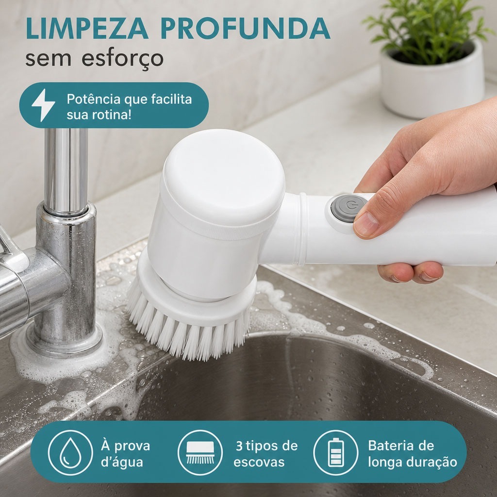 Escova Elétrica Limpeza Multiuso Sem Fio Recarregável para Banheiro Cozinha Azulejo Piso