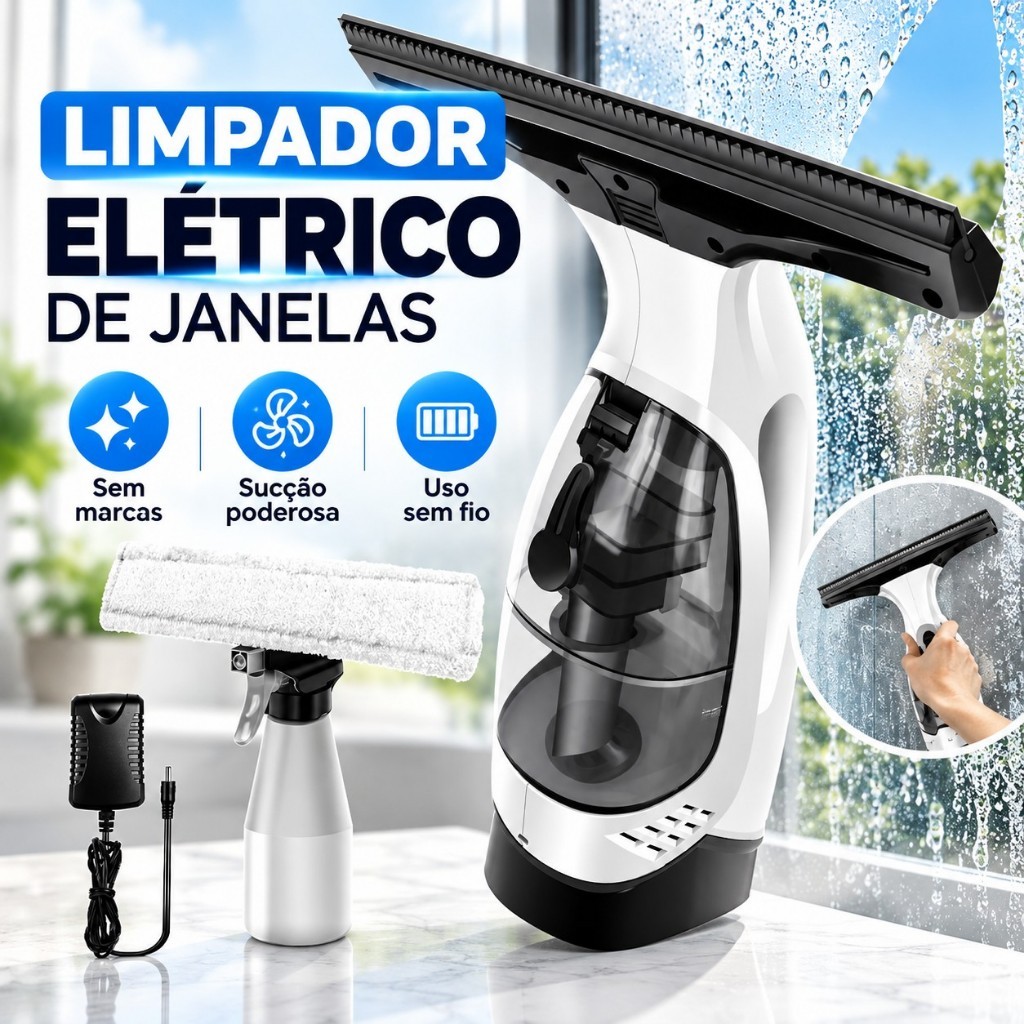 Limpador de Vidros Elétrico Portátil Aspirador de Água Rodo para Janelas Box Espelhos 28cm