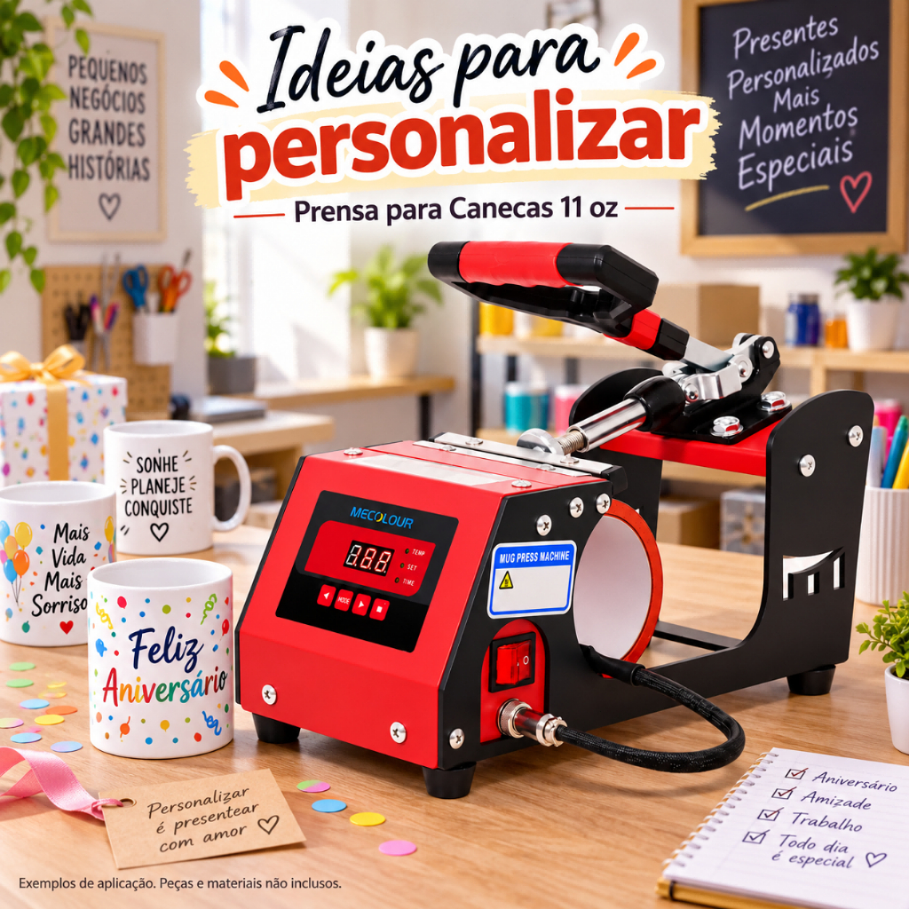 11oz Prensa Térmica Canecas Sublimador Touch Screen Cor Vermelho/preto 110/220V Mecolour