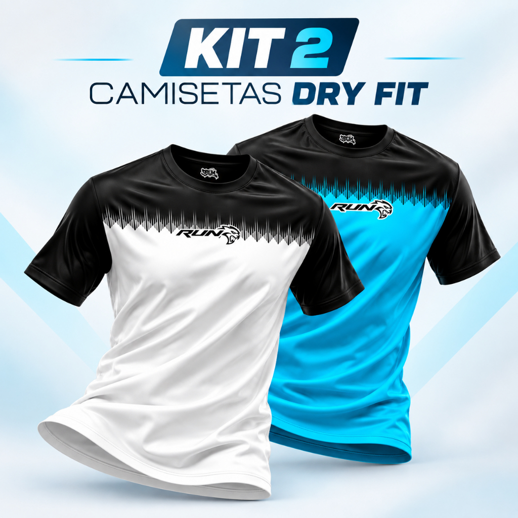 Kit 2 Camisetas Masculinas Camisa Esportiva Dry Fit Academia Musculação Corrida Treino Fitness