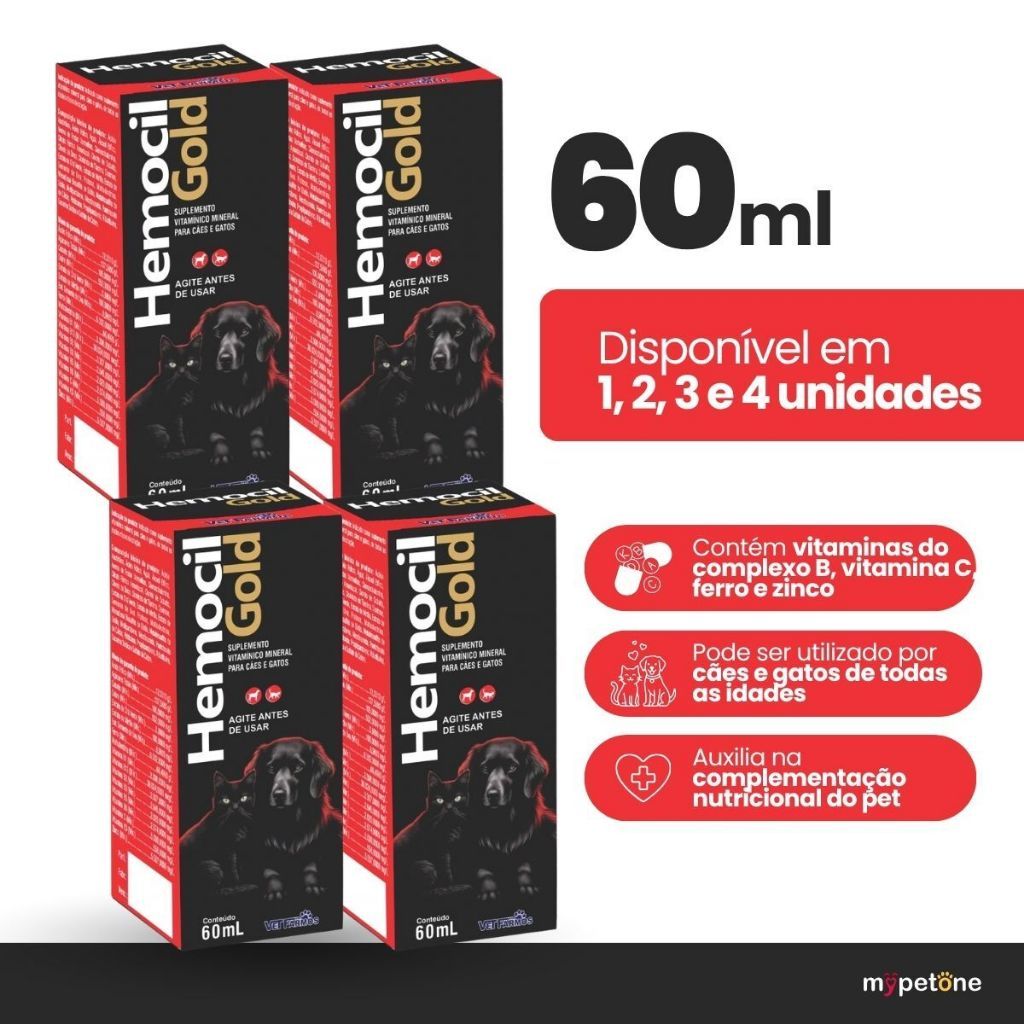 Hemocil Gold 60 mL Vet Farmo Suplemento Vitamínico Mineral Cães e Gatos