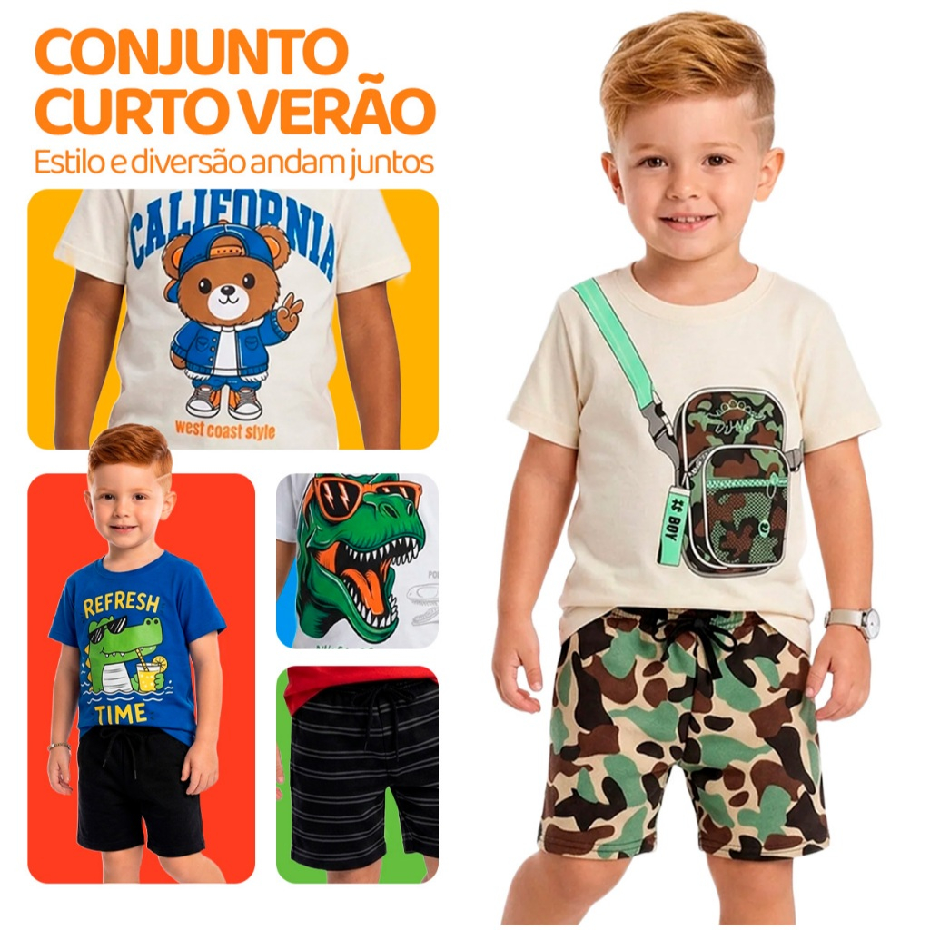 Conjunto Infantil Menino Verão Manga Curta Tamanho 2 ao 10 Roupa Infantil Masculino verão camiseta e short L04 · foto 2