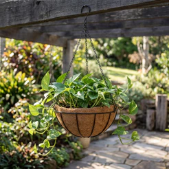 Vaso Fibra Coco 35cm 11L Suspenso Com Corrente e Gancho Pendurar Plantas Jardim