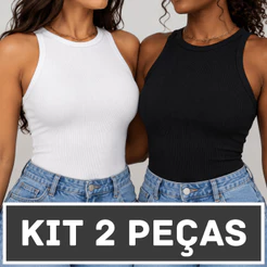 KIT com 2 Blusas Regata Feminina Canelada Blusinha Basica