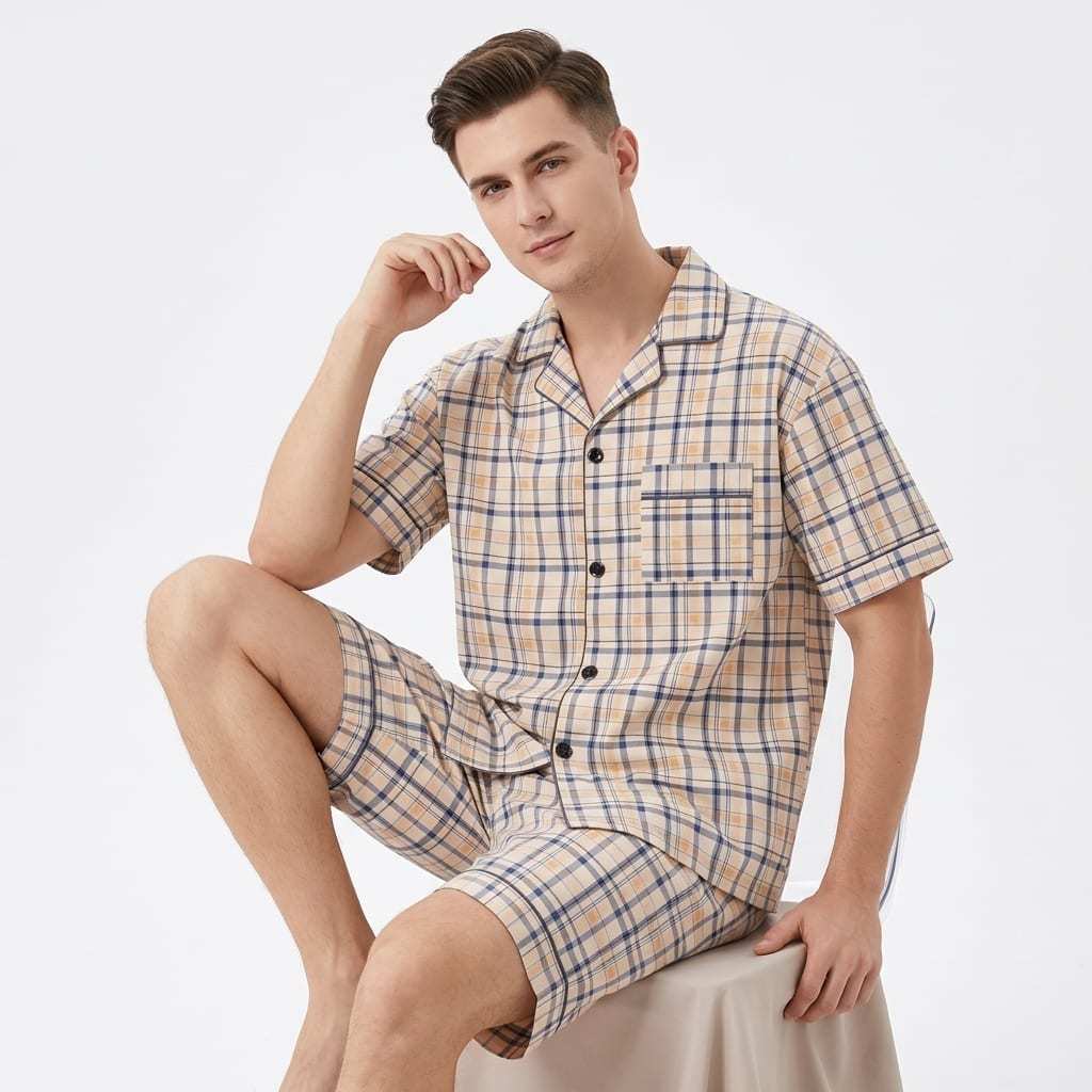 Z&D Lingerie Pijama Masculino Manga curta Adulto em malha Verão aberto com botão SY08