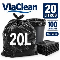 Saco De Lixo 20l Resistente Preto Com 100 Unidades