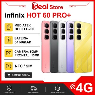 Infinix Hot 60 Pro+ 4G, Versão Global, Processador MediaTek Helio G200 256GB/8GB RAM, Tela Curva