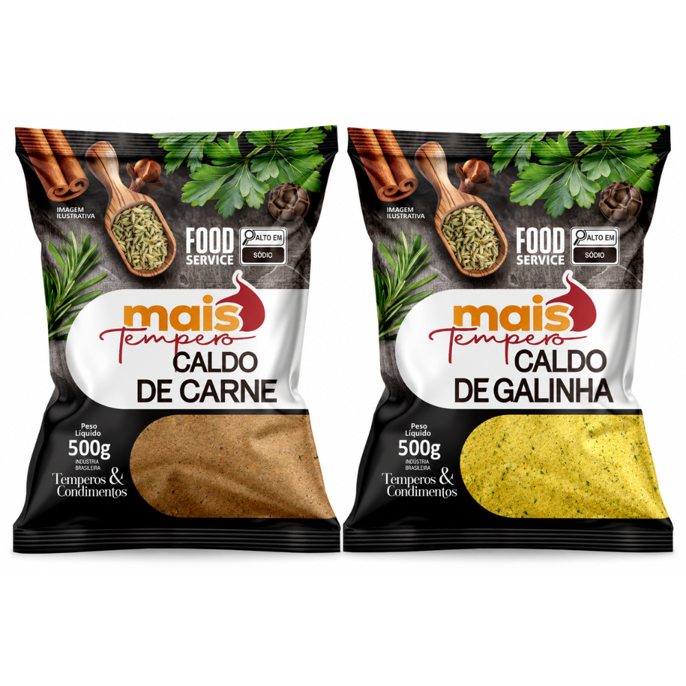 Kit 2 Tempero 1kg Caldo De Carne + 1kg Caldo De Galinha Em Pó Linha Premium O Melhor Custo Beneficio
