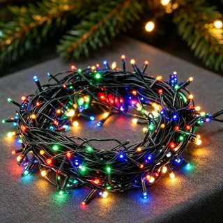 Pisca Pisca de Natal Cordão 100 Leds 10 m 8 Funçõe Fio Transparente/Verde