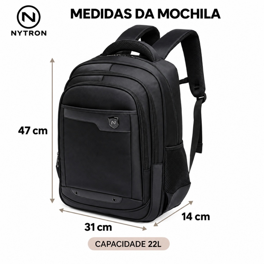 Mochila Executiva Masculina Trabalho Reforçada Resistente Nytron Alça Cabo de Aço 22L · foto 2