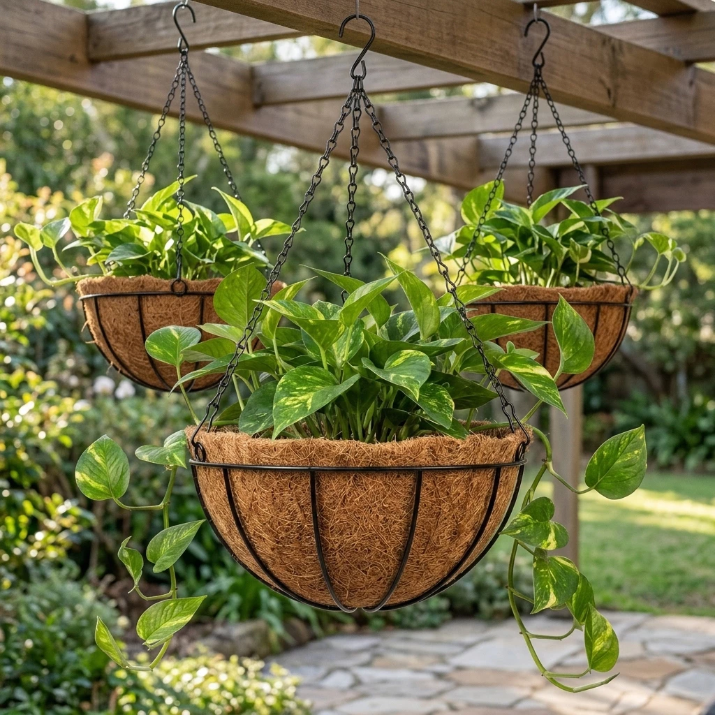 3 Vasos de Fibra de Coco 30cm Plantas Suspenso com Corrente — imagem 1