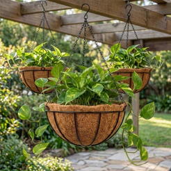3 Vasos de Fibra de Coco 30cm Plantas Suspenso com Corrente