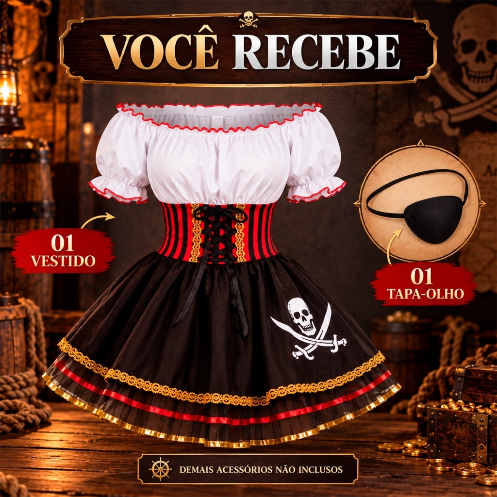 Fantasia Pirata Feminina Luxo Adulta de Halloween · foto 2