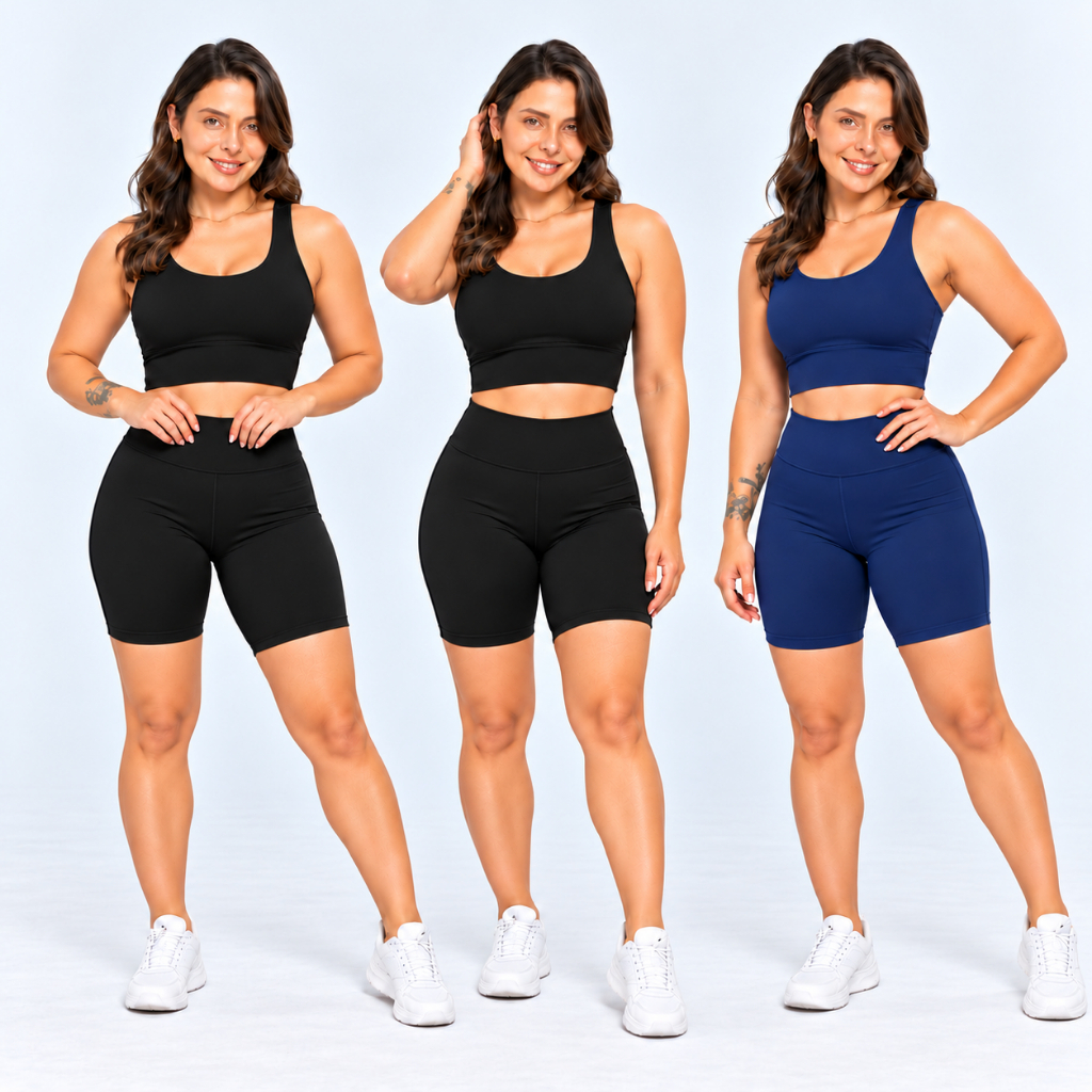 Kit 3 Shorts Fitness Feminino Cintura Alta Academia Treino Poliamida Academia Corrida Caminhada Yoga Fit Compressão