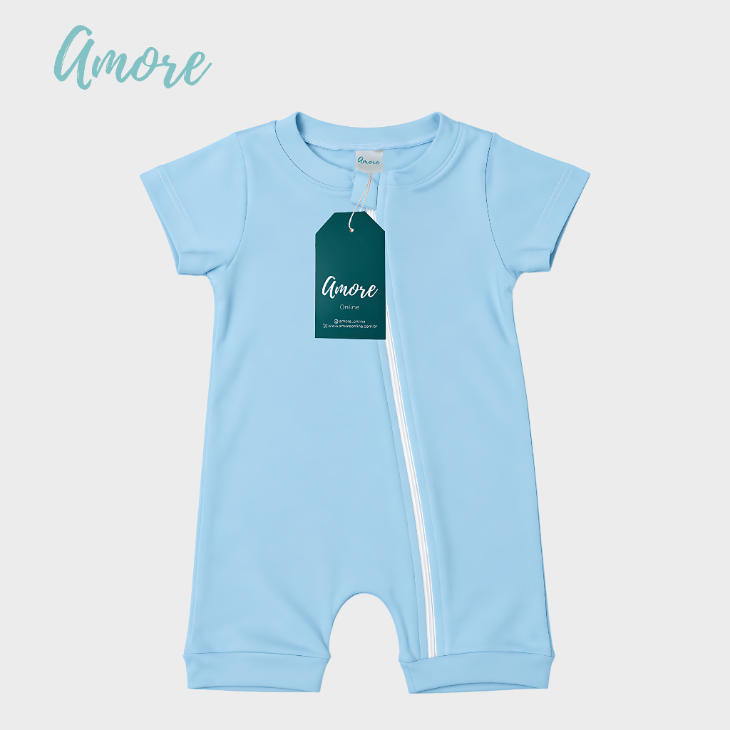 Macacão Bebê Verão Azul Claro Suedine 100% Algodão