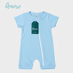 Macacão Bebê Verão Azul Claro Suedine 100% Algodão